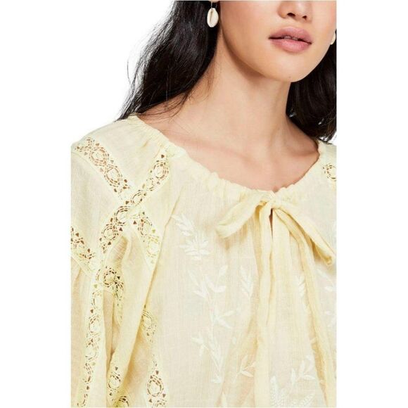 Free People $128 Maria Maria Yellow Embroidered Peasant Boho Blouse Top Small - Picture 6 of 8